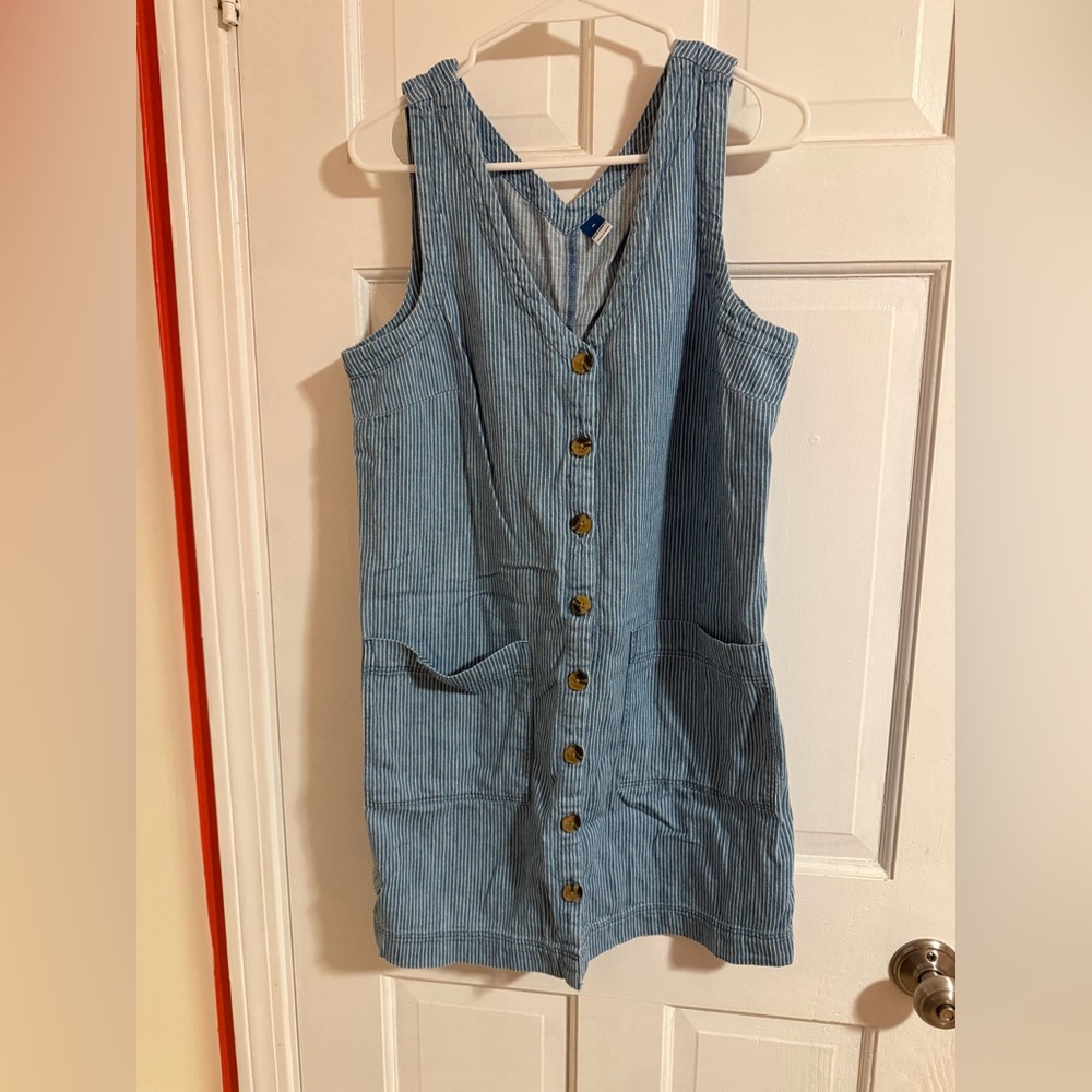 Blue Striped Button-Down Denim Dress